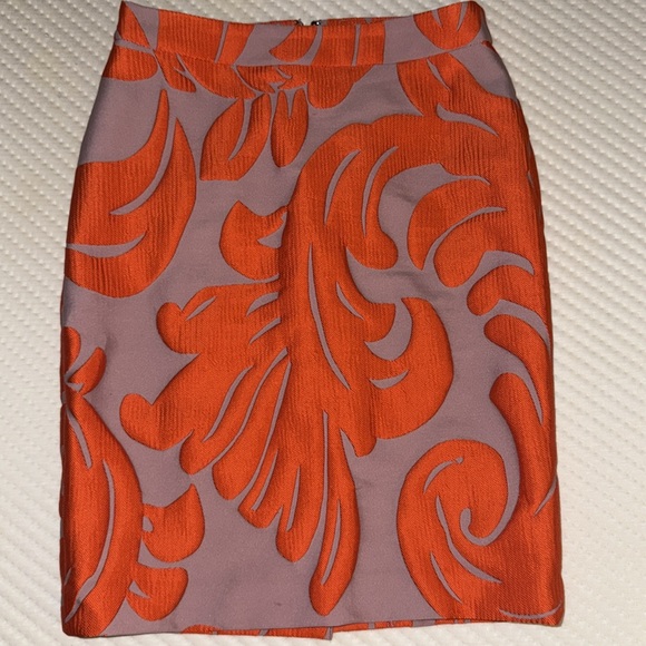 Ann Taylor Curvy Fan Leaf Orange Mauve Skirt 0P - Picture 2 of 3